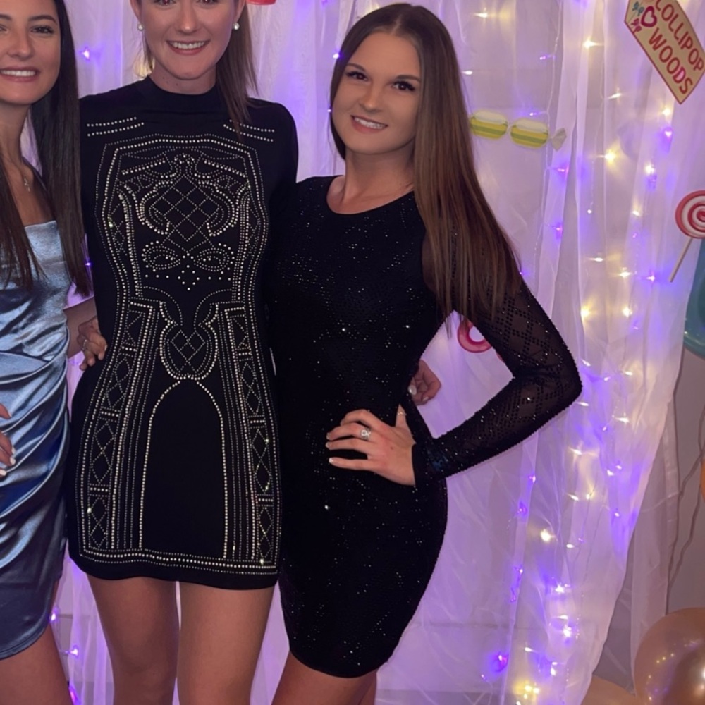 Windsor Black Long Sleeve Sparkly Mini Dress